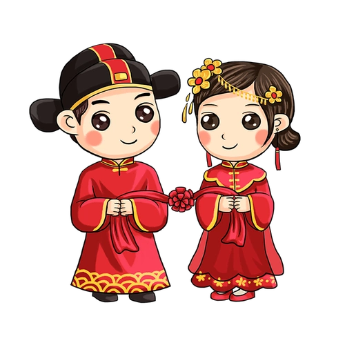 手绘卡通拜堂成亲元素免抠素材