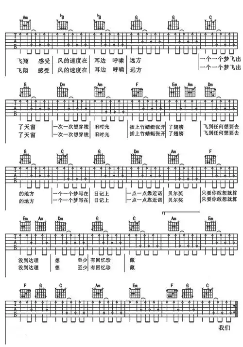 大梦想家吉他谱 c调简单版 tfboys大梦想家歌词歌曲