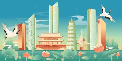 国潮风福州插画 国潮风