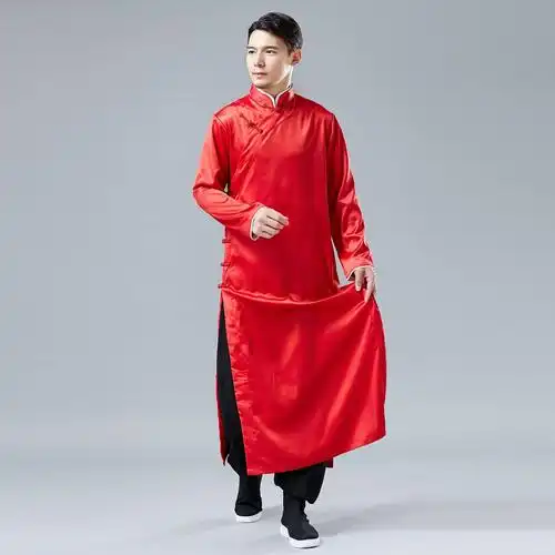 褂子 民国 男旗袍中式长衫唐装绸面新郎礼服古装盘扣长袍外套先生褂子