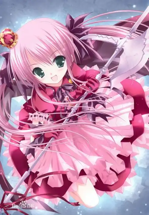 粉头发绿眼睛头戴皇冠手拿人镰刀动漫少女叫什么