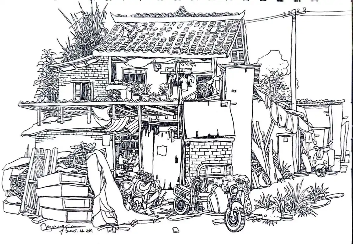 线描写生100幅之086 房子写生