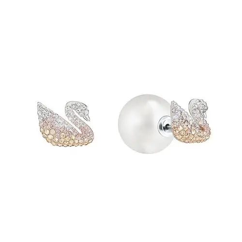 施华洛世奇iconic swan彩色水晶渐变满钻天鹅 带珍珠耳托耳钉 耳托