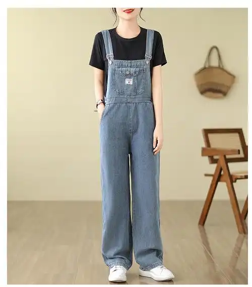 春装韩版实拍胖mm大码复古牛仔背带裤宽松直筒连体裤m-5xl200斤 - 17