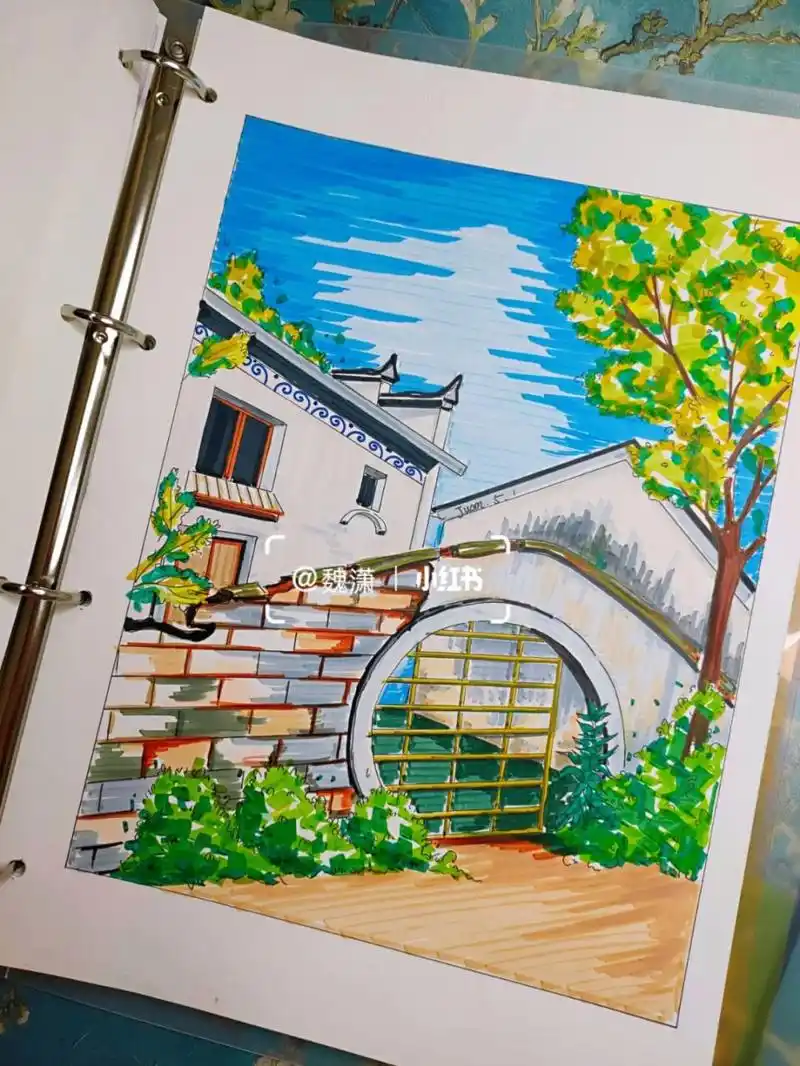 马克笔风景画(后院)上色 #马克笔画# #风景画# #马克笔风景画# #马克