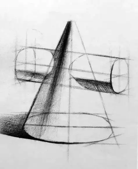 素描画几何体圆锥绘画 素描几何体明暗交界线教程