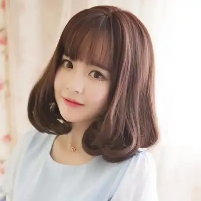 假发女梨花头齐肩短发卷发中分x空气刘海烫发头可爱网红圆脸光头
