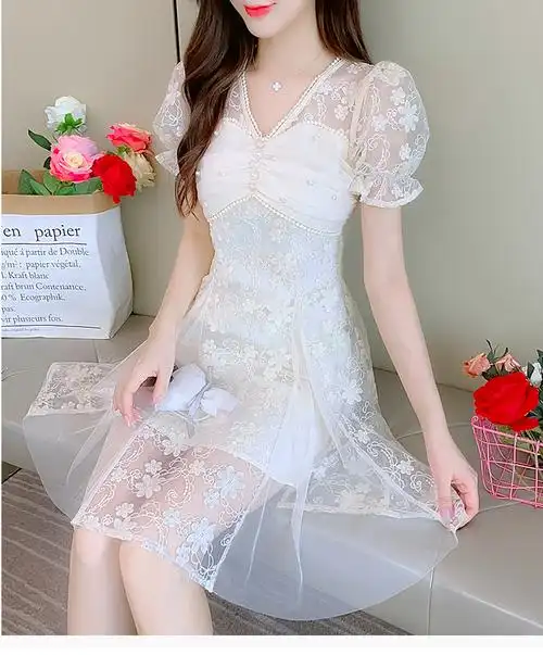 实拍现货2021夏季新款甜美网纱裙子超仙连衣裙女夏 - 17网