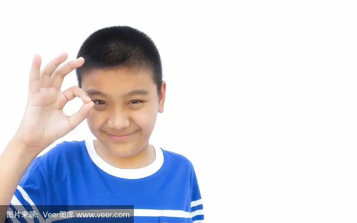 在孤立的背景下,男孩的手势ok.