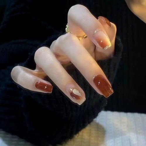 手工穿戴甲片美甲贴片焦糖琥珀网红爆款学生甲片流行可拆卸