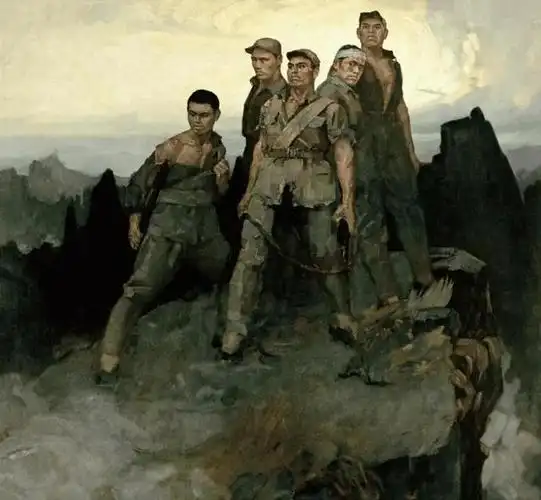 画家将人物与背景,人物与人物之间的呼应关系处理得张弛有度,油画笔触