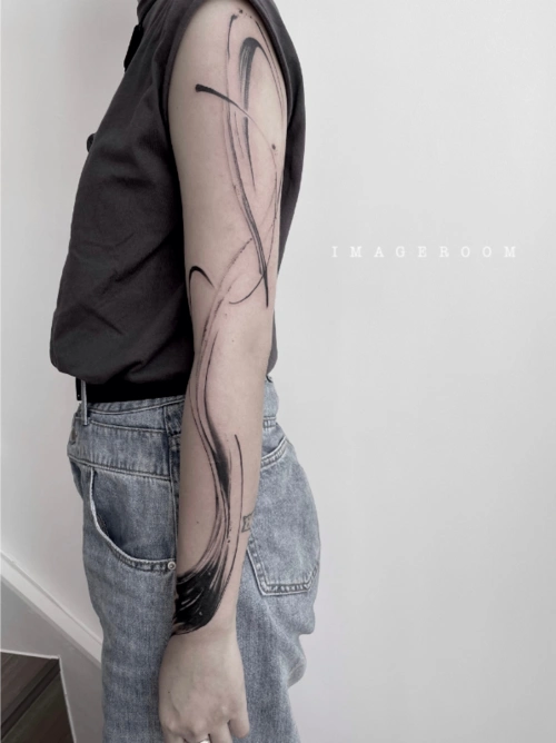 手臂线条抽象纹身设计欣赏抽象花臂设计