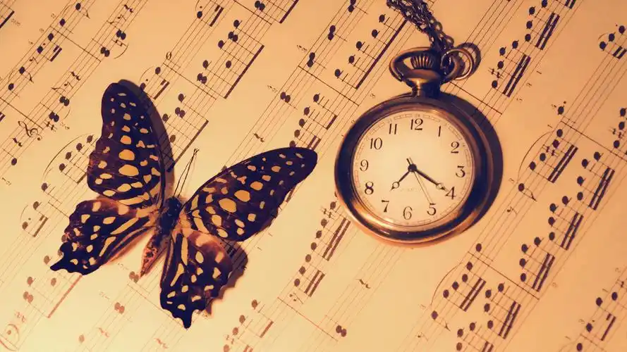 音乐,蝴蝶,音符,怀表,时间带不走的美妙音乐壁纸