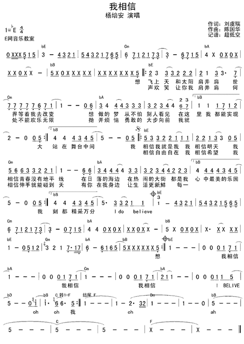 我相信_杨培安(简谱)_歌谱收藏站