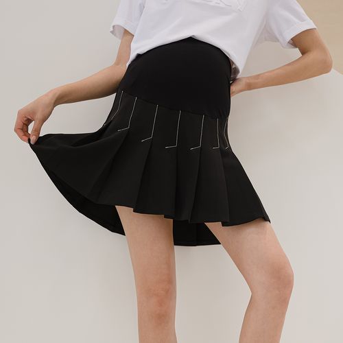 bellywear孕妇百褶裙春秋时尚复古减龄防走光显瘦a摆短裙秋冬装