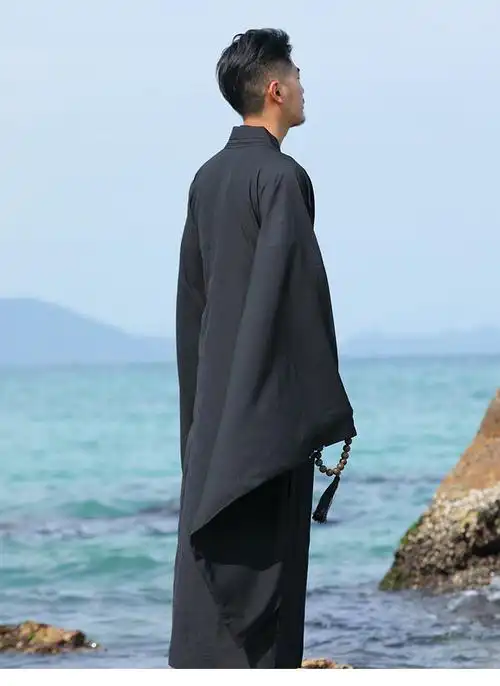 2022新款 弘通普舵广袖海青僧服男居士服姜土黄色宽袖海清僧衣佛教