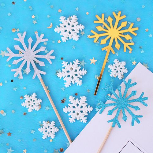 雪花插牌插旗 冰雪奇缘雪花插件配件  闪粉雪花蛋糕装饰插旗