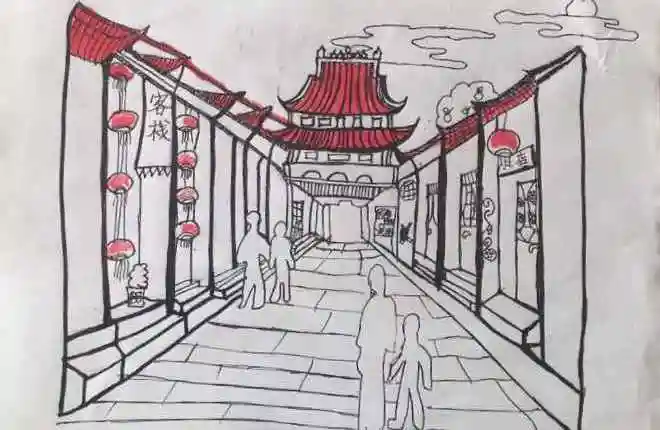 德国华裔学生桑企薇参赛作品《福州古街》 -书画作品 - 印象福州