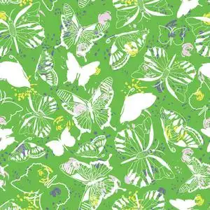 蝴蝶花卉家庭现代优雅的白色蝴蝶剪影在抽象的笔触花和春天的绿色背景