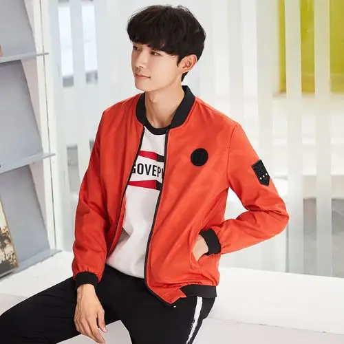 吉牡男装会员日专场2018秋季新款时尚印花男款迷彩棒球服外套青少年