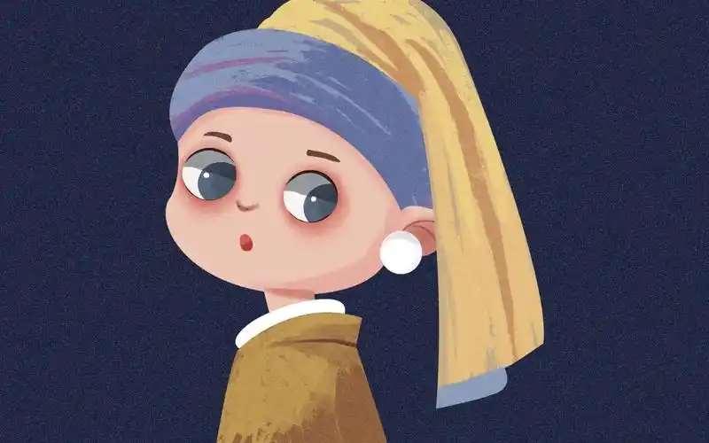 手绘板绘q版戴珍珠耳环的少女