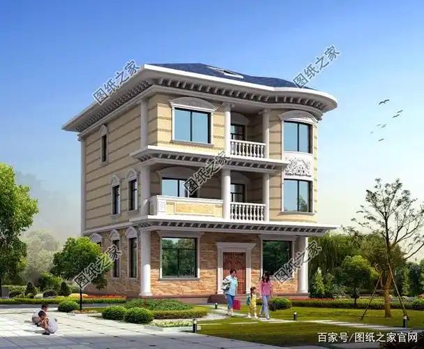 农村别墅款式三层,外观设计美观大气,室内布局合理,有较多卧室,还有