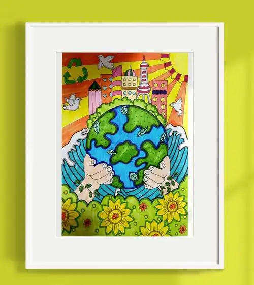 环保主题画  #同一个地球同一个家园  #绘画  #绿色出行低碳环保