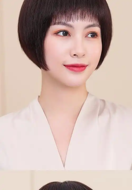 中老年女士假发头套真人发丝短直发碎齐刘海短发全头套时尚波波头