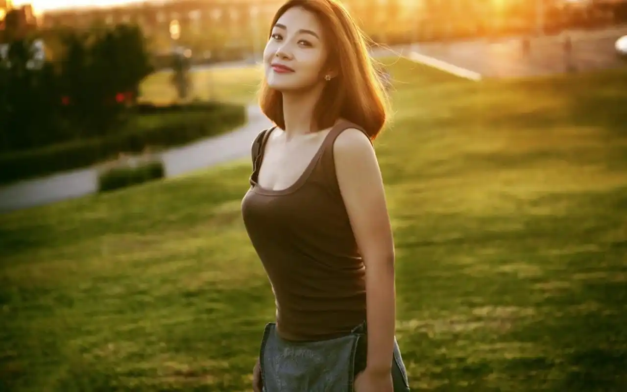 短发气质美女户外写真桌面壁纸