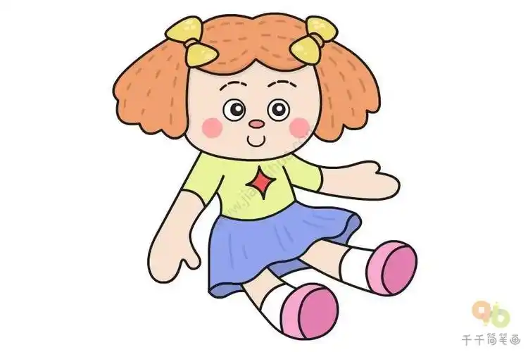 小女孩玩布娃娃简笔画