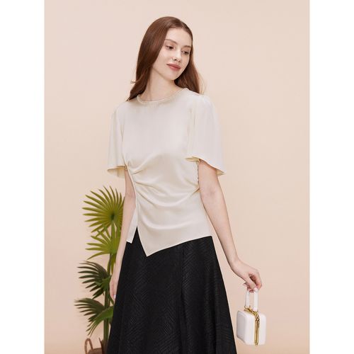 yiner音儿女装夏收褶收腰衬衫短袖上衣