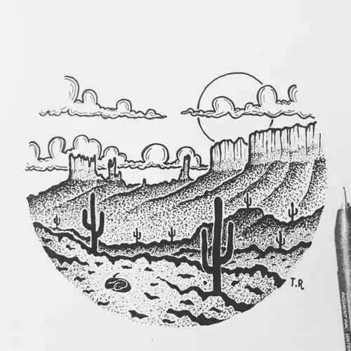 针管笔风景手绘这组作品都是由点,线,面组成.