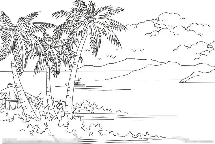 风景简笔画美丽的海南岛