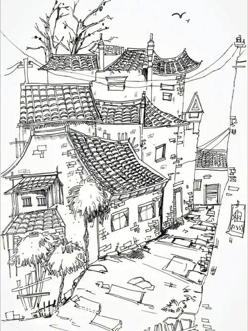 美术线描写生建筑线描装饰建筑