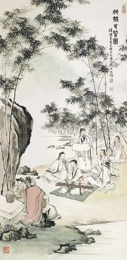 精品国画《竹林七贤》欣赏