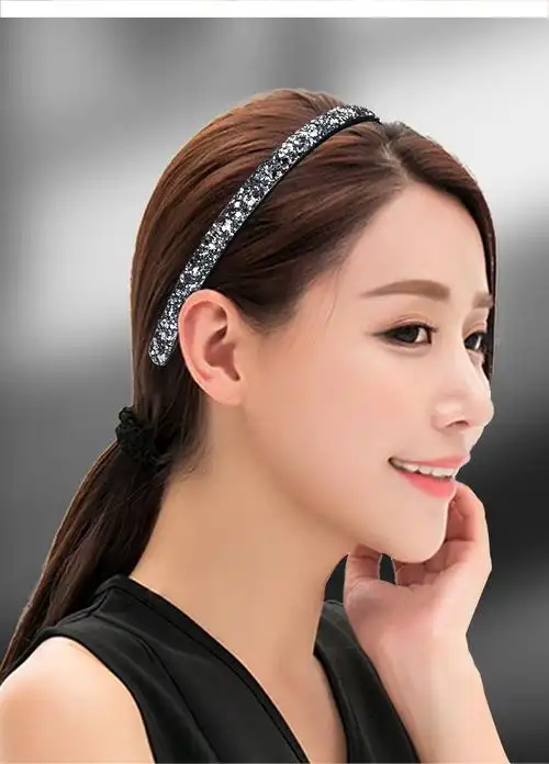 发箍女不夹头防滑简约韩国百搭外出发捆压发带齿宽边短发成年亮片头箍