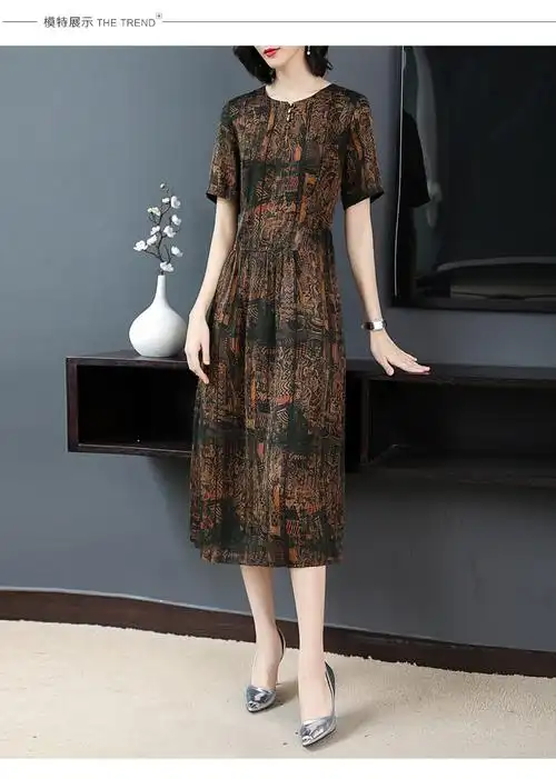 反季清仓改良旗袍女中长款假两件妈妈装重磅真丝连衣裙桑蚕丝夏装