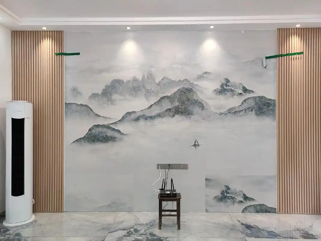 山水背景墙效果图 #不辜负每一份信任 #实景拍摄效果 #瓷 - 抖音