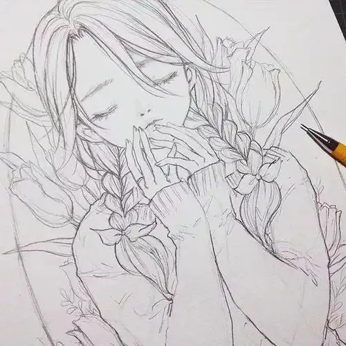 16岁二次元少女用铅笔描绘灵动的​动漫人物