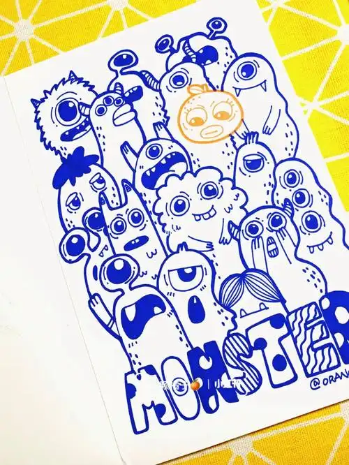零基础手绘小怪物叠叠乐黑白涂鸦简笔画