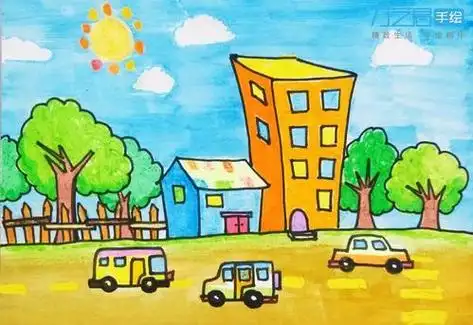 儿童画美丽城市简笔画美丽的城市简笔画主题油城抽油机简笔画小区门口