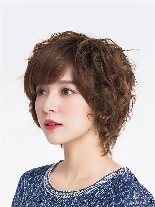 时尚假发女短卷发 女士短发蓬松修z脸斜刘海假头套妈妈发逼真自然