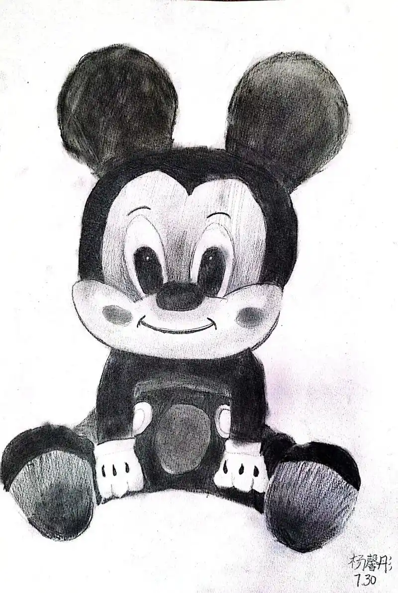 黑白线描画   米奇 - 抖音