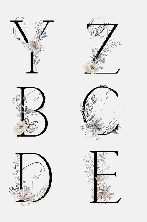 唯美花卉英文字母免抠元素