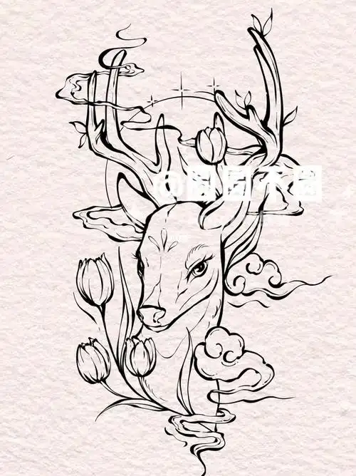 鹿纹身 #郁金香纹身  #鹿手绘