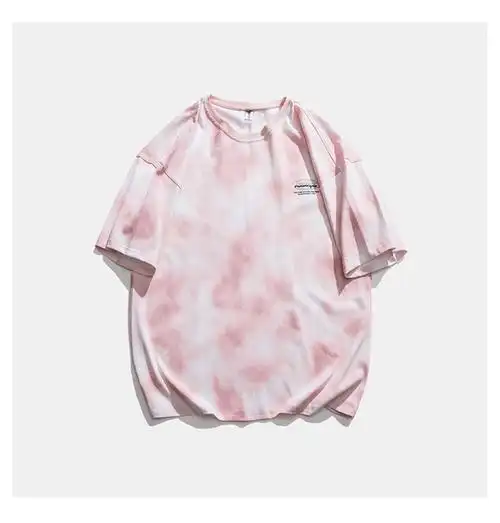 扎染短袖男潮牌潮流ins夏季纯棉上衣欧美hiphop炸街情侣五分袖t恤