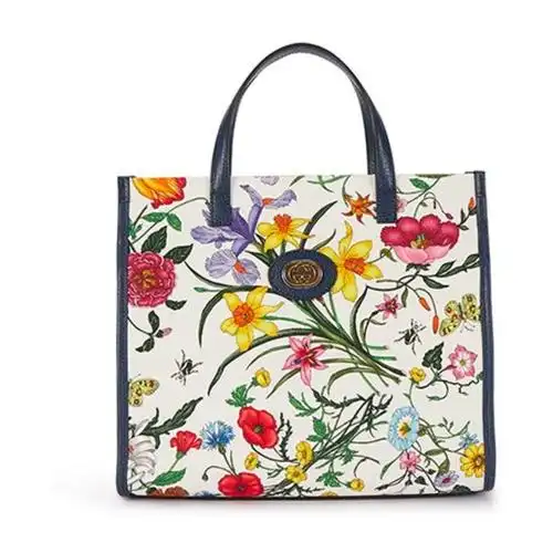 古驰gucci19年春夏logo女性花朵印花混色手提包5501419ziax9061