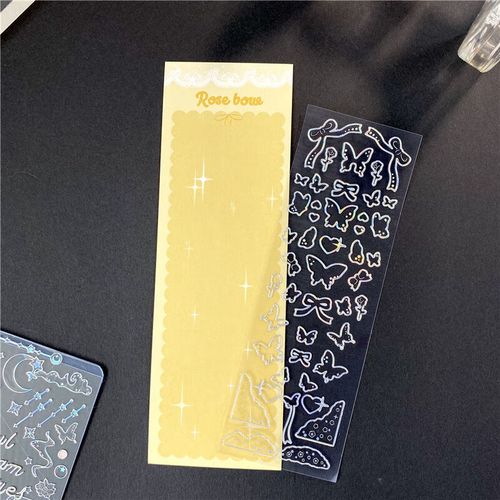 ins镭射烫金咕卡贴纸蝴蝶水母鲸鱼梦幻追星小卡素材贴画 蝴蝶结