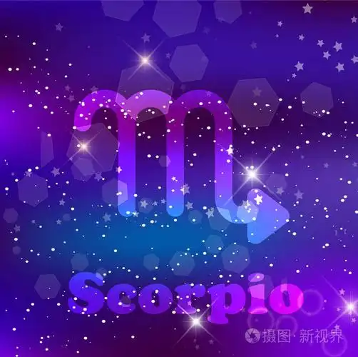 天蝎座星座和星座在宇宙紫色背景上,有发光的恒星和星云.