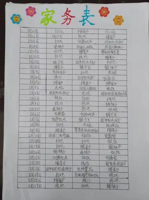 寒假家务劳动记录表